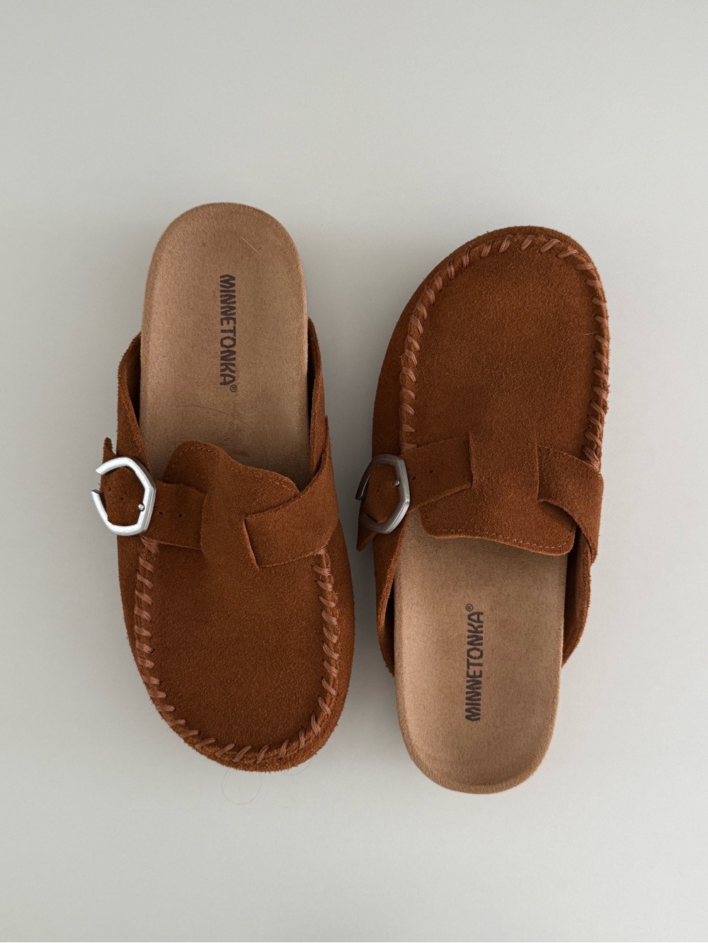 Minnetonka Kids Chestnut Brown Suede Slip-On Clog with Buckle